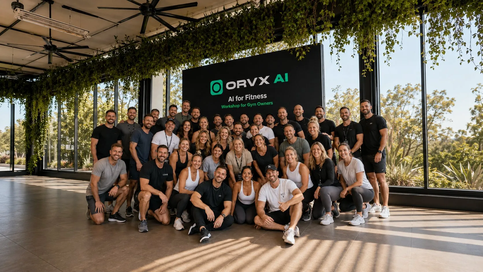 ORVX AI for Fitness workshop, gym owners and fitness professionals gathered at an AI for Fitness event in Australia, learning how to grow memberships, reduce churn, and automate gym operations with AI
