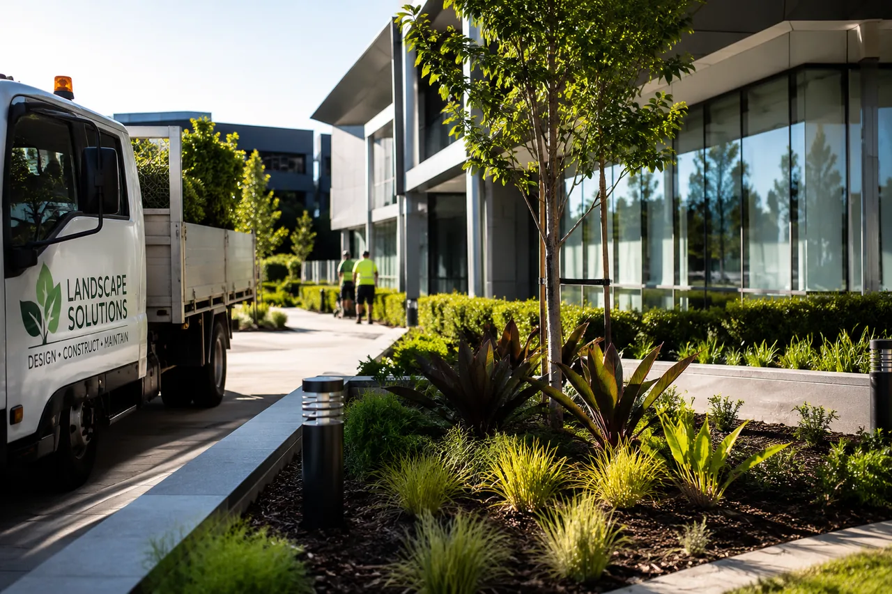 Green Co. Landscape Design truck and commercial garden landscaping in Queensland