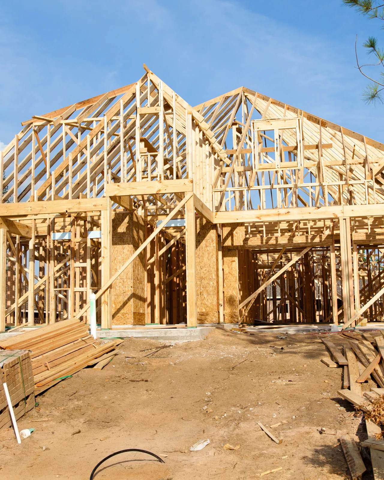 New home under construction, timber frame on a Brisbane building site